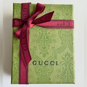 Gucci Small Green Embossed Gift Box with Gucci Logo Ribbon